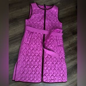 T by Talbots. New! Quilted magenta long Sleeveless Vest with Belt.
